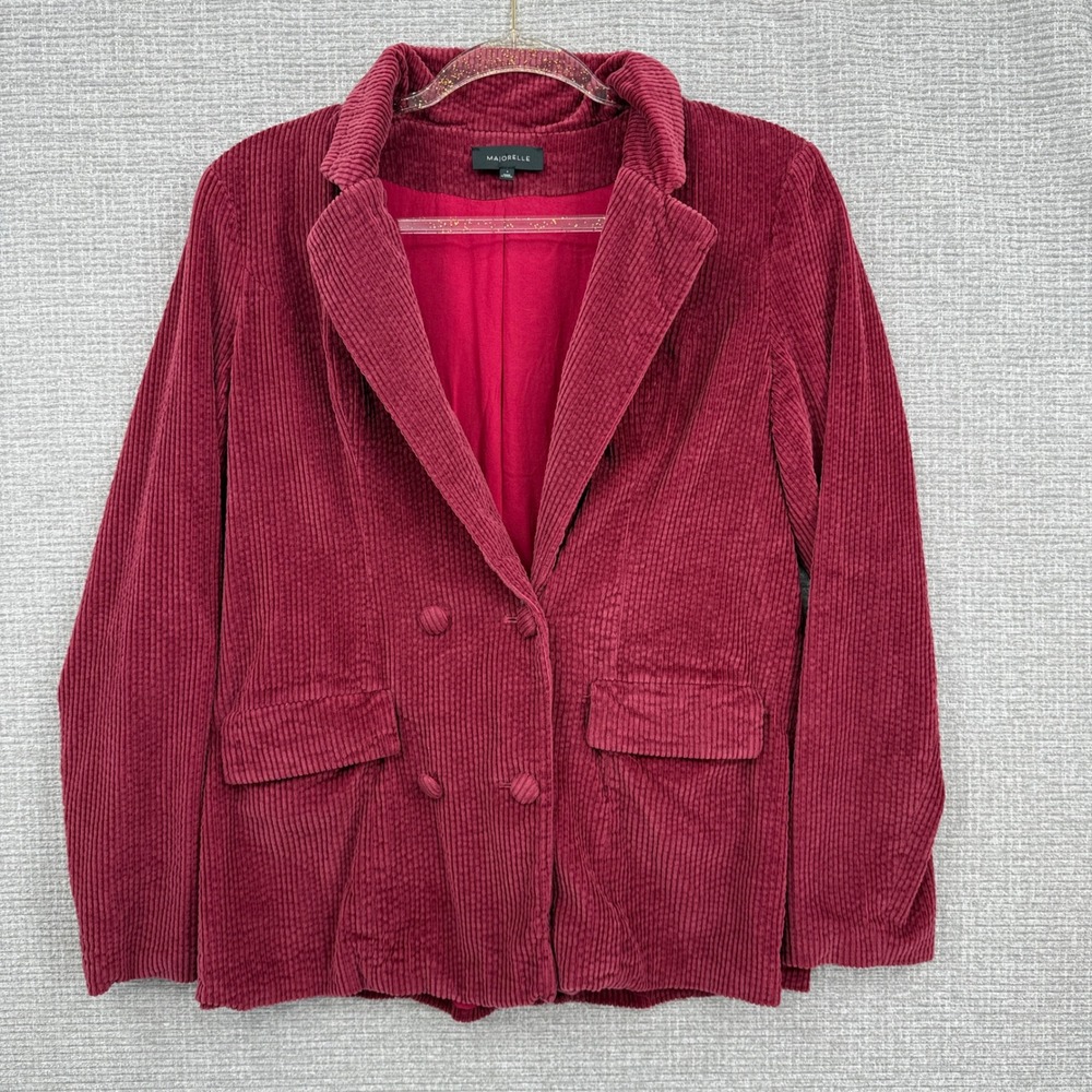 Corduroy Blazer Women Sz S Red Burgundy Double Breasted Cottage Fairy Academia